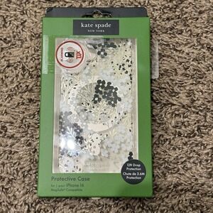 Kate Spade Protective Case iPhone 16 Clear‎ Floral Bling White